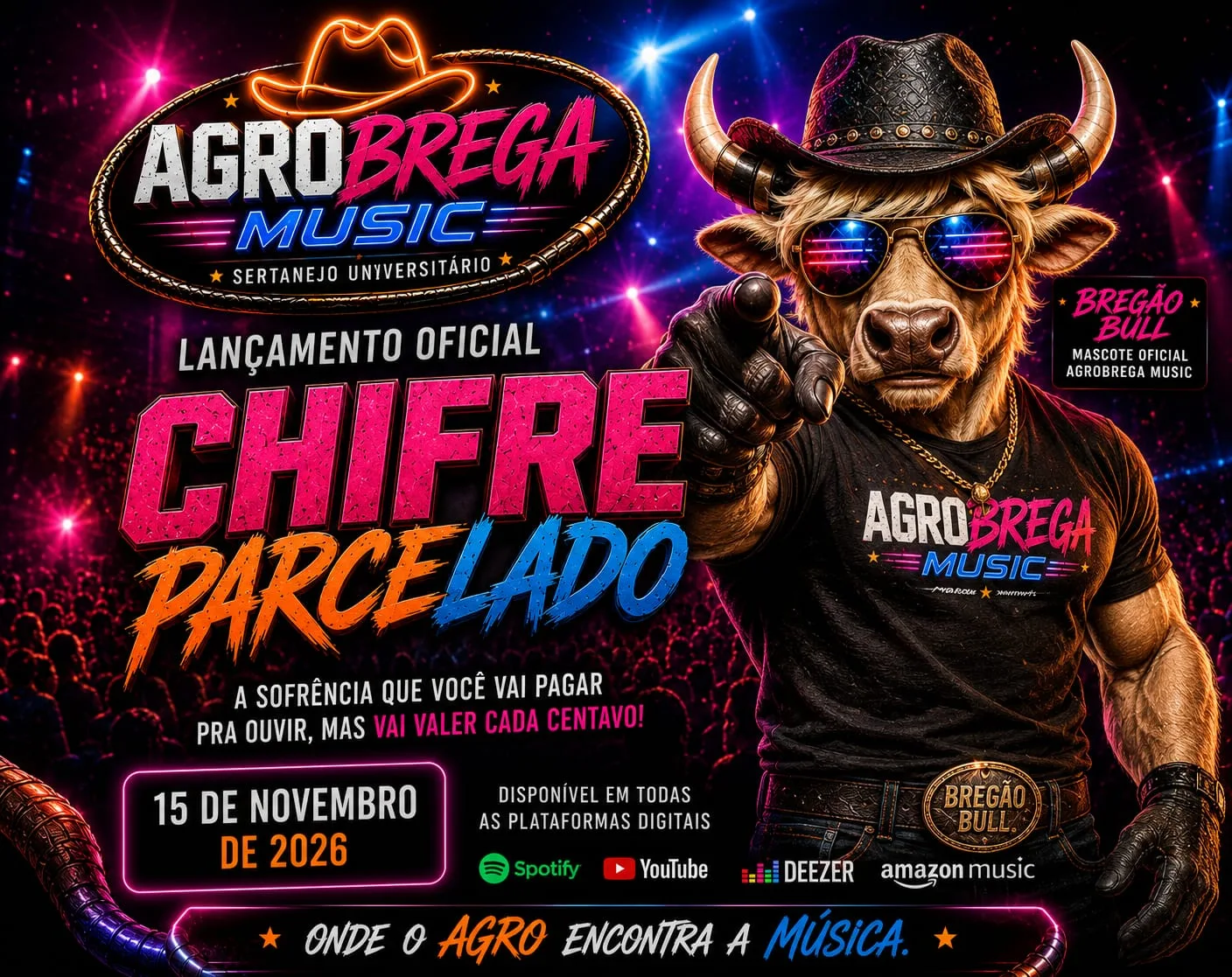 Lançamento oficial de Chifre Parcelado, 15 de novembro de 2026, em todas as plataformas digitais